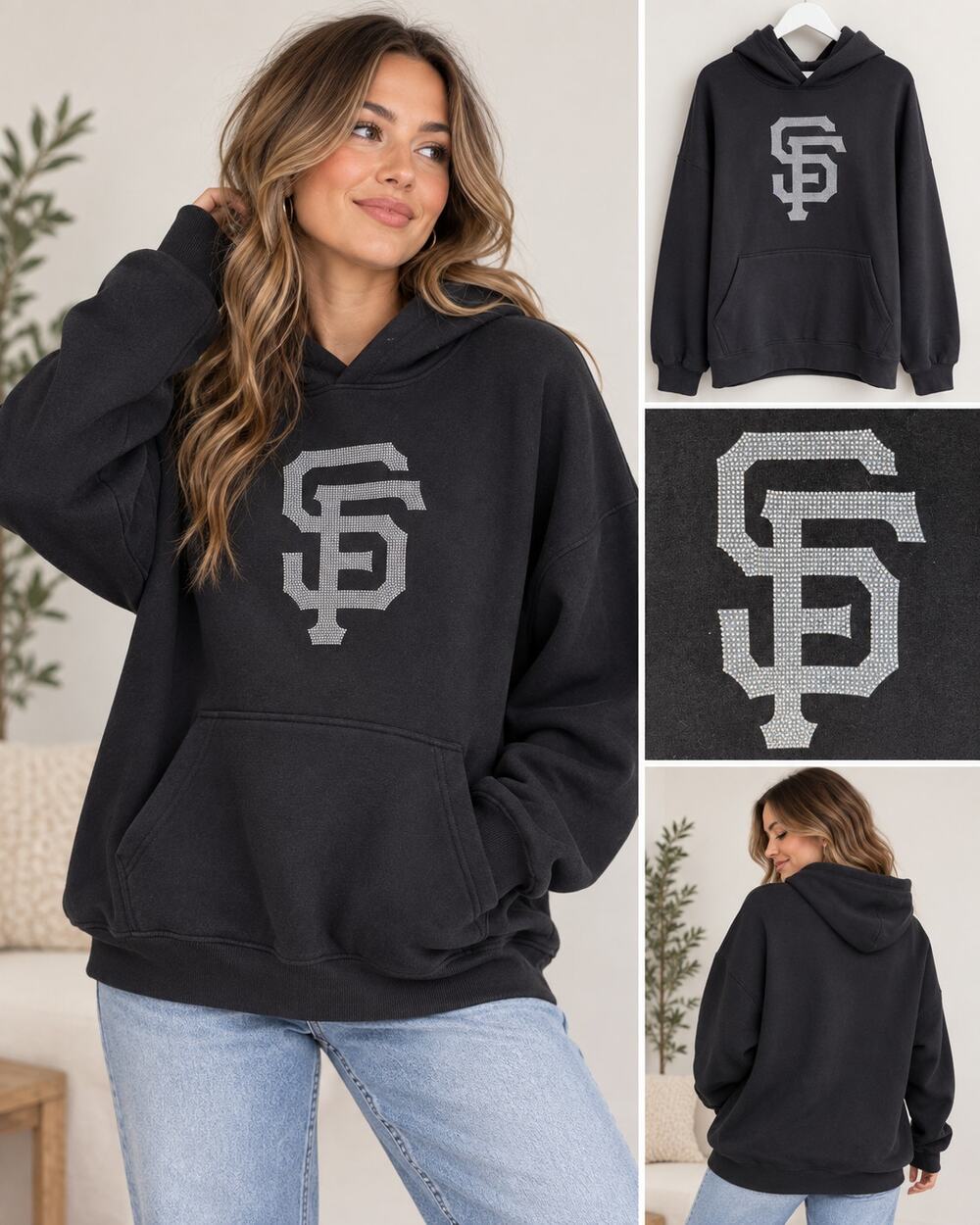 Starter Women's San Francisco Giants Rhinestone Logo Hoodie Black Size XXL NWT